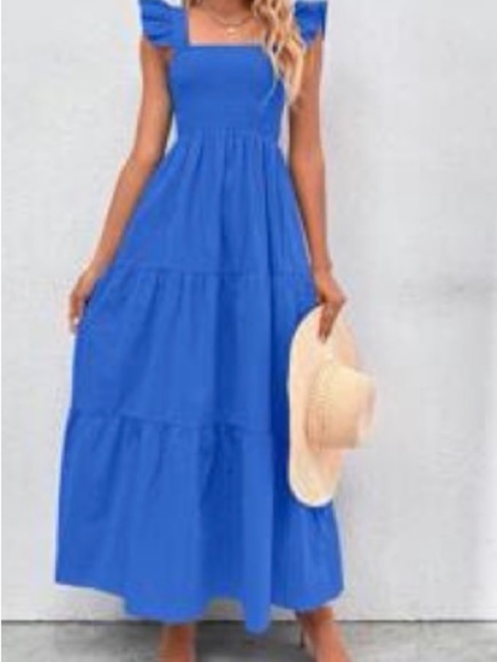 SHEIN Cobalt Blue Square Neck Maxi Dress with Ruffle Straps